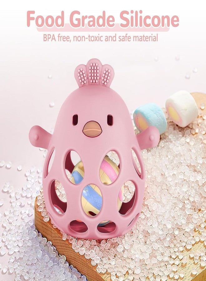 Onomie Baby Teething Chick Toy, Upgraded Easy Grasp Silicone Teething Rattle Ball Toy for Babies Over 3 Months, 100% Food Grade, Gift for Infant Boys and Girls 0-6-12 Months (Dark Pink) - Image 4